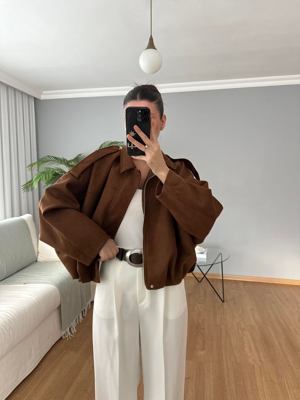 Taba Bomber Süet Ceket  