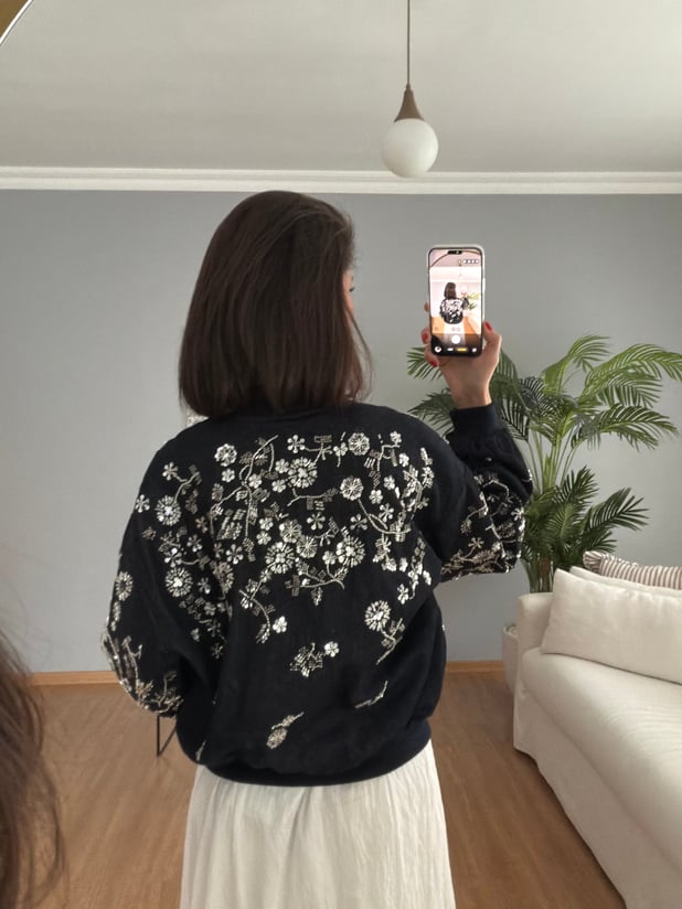 Taş İşlemeli Denim Ceket