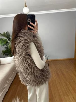Taş Rengi Saçaklı Yelek
