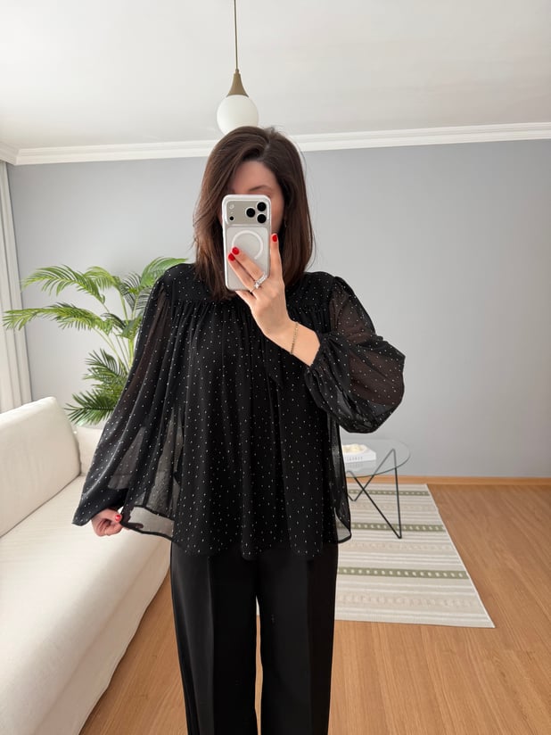 Taşlı Şifon Bluz
