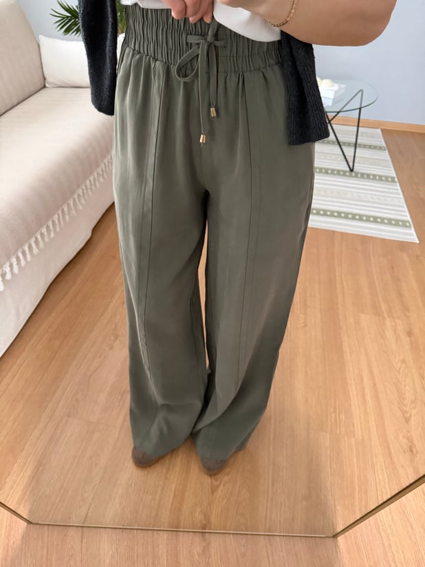 Tencel Beli Lastikli Haki Renk Pantolon 