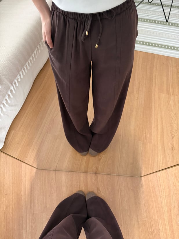 Tencel Beli Lastikli Kahve Rengi Pantolon 