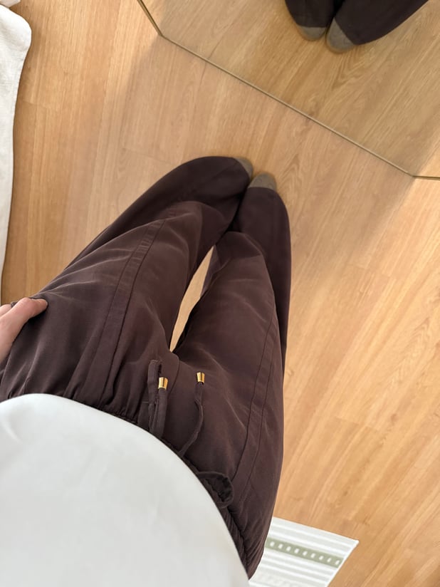 Tencel Beli Lastikli Kahve Rengi Pantolon 