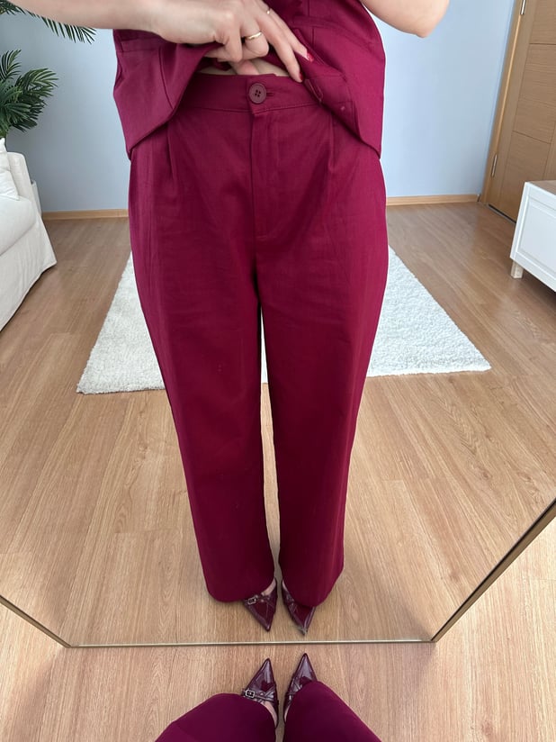 Tulip Bordo Renk Keten Takım