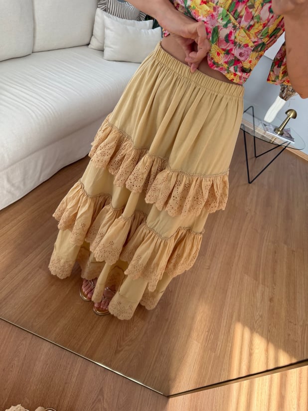 Tuvana Sarı Renk Katlı Etek