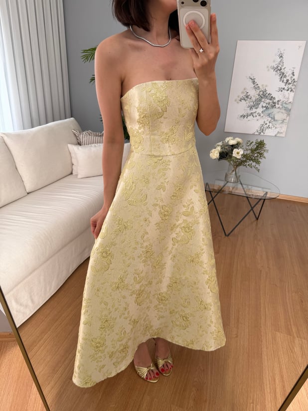 Valentina Sarı Straplez Elbise