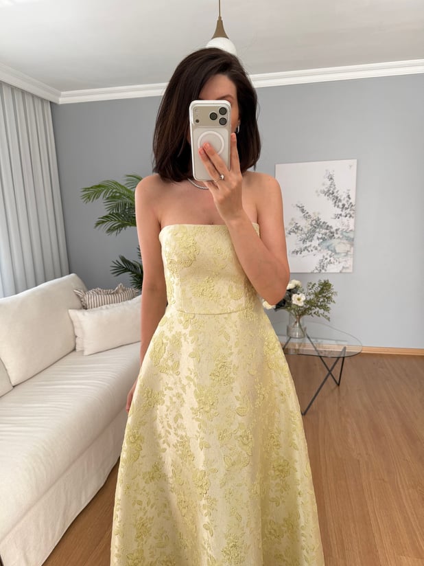 Valentina Sarı Straplez Elbise