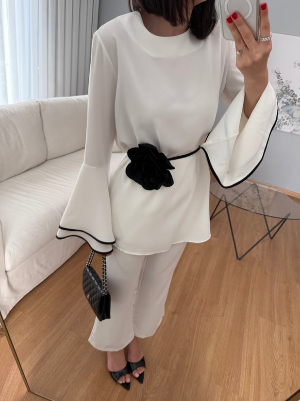 Velissa Gül Kuşaklı Beyaz Renk Takım
