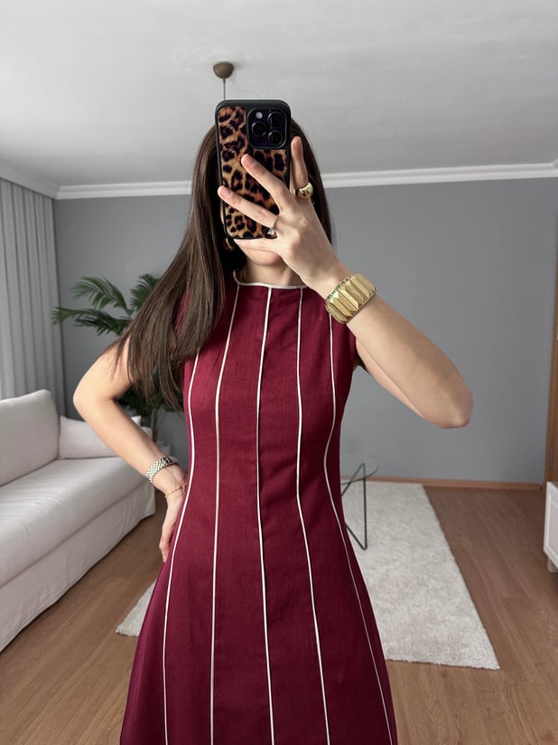 Vişne Çürüğü Keten Elbise