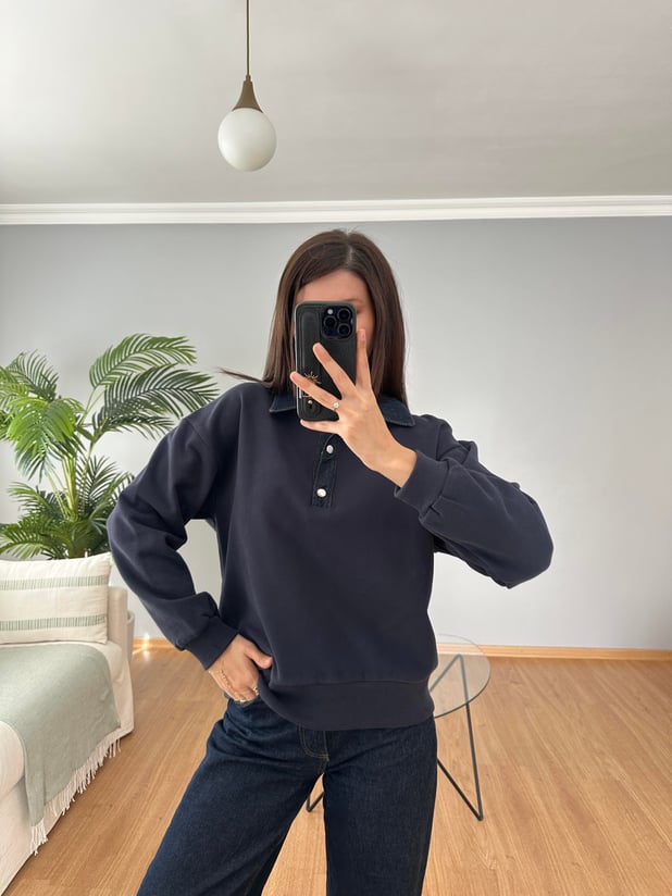 Yakası Denim Lacivert Sweatshirt 