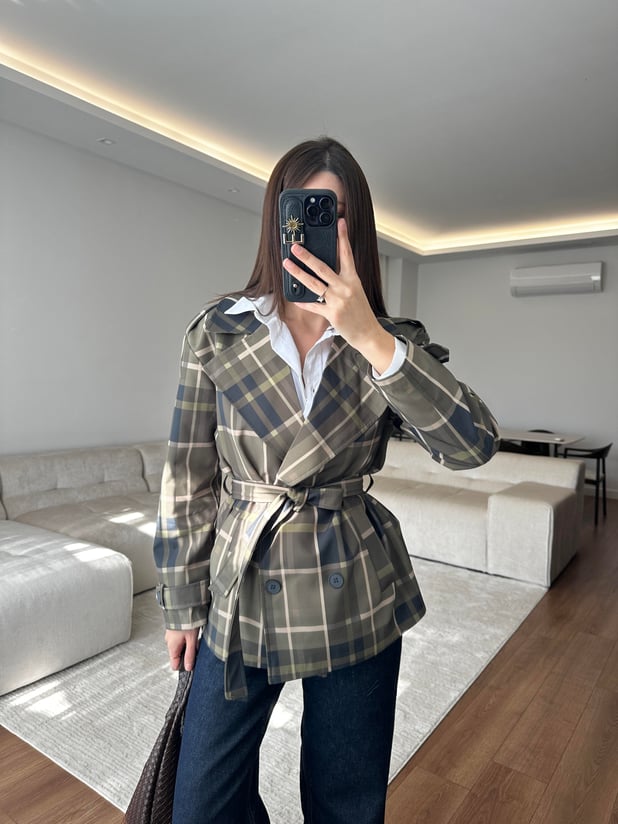 Yeşil Ekose Trençkot