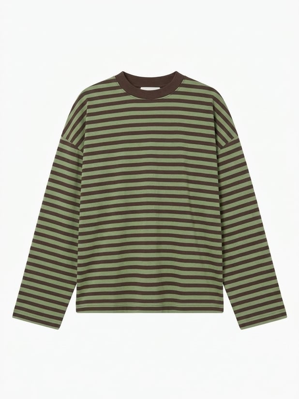 Yeşil Kahve Çizgili Sweatshirt 
