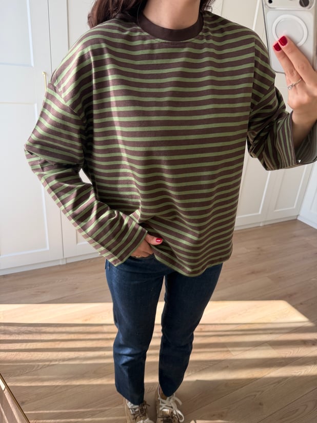 Yeşil Kahve Çizgili Sweatshirt 