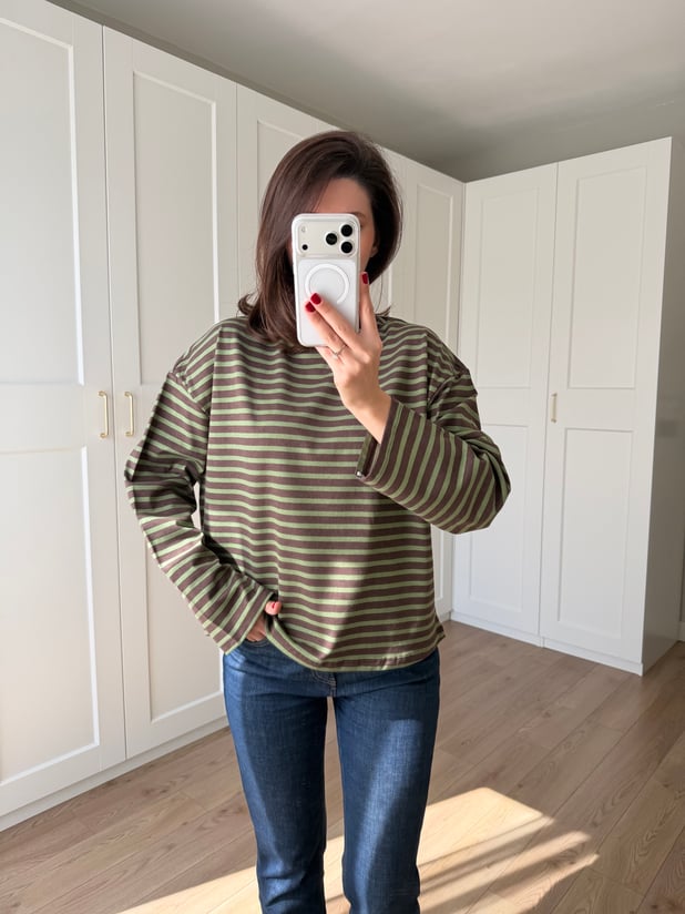 Yeşil Kahve Çizgili Sweatshirt 
