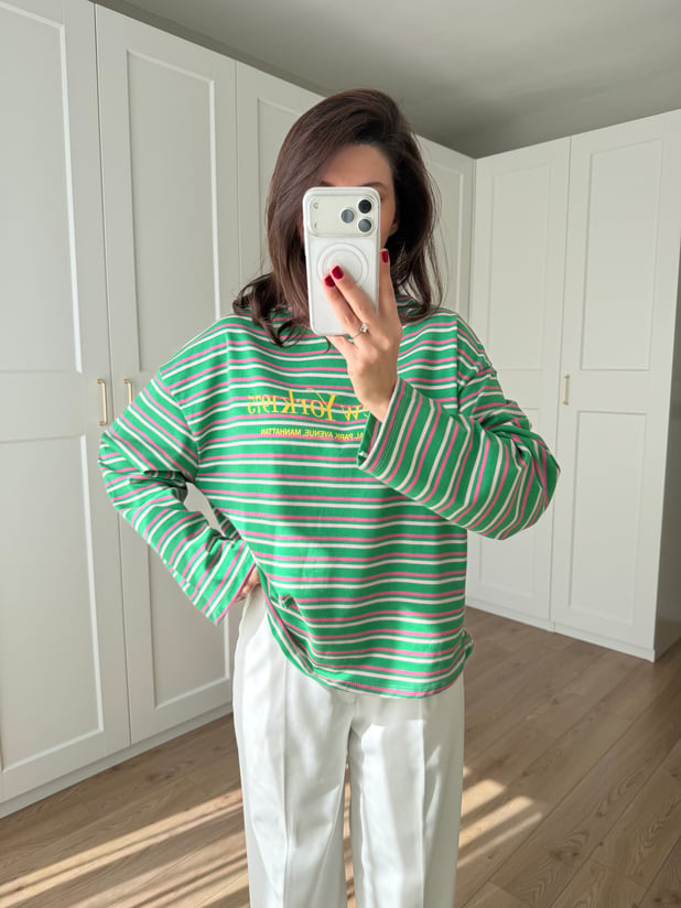 Yeşil Pembe Çizgili Sweatshirt 