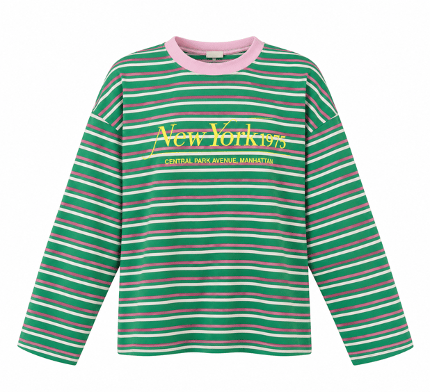 Yeşil Pembe Çizgili Sweatshirt 