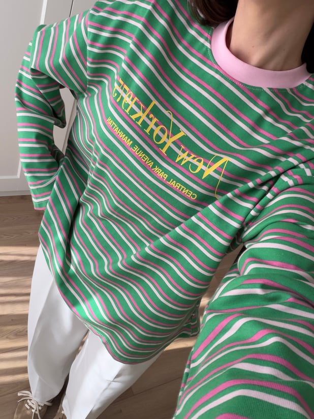 Yeşil Pembe Çizgili Sweatshirt 