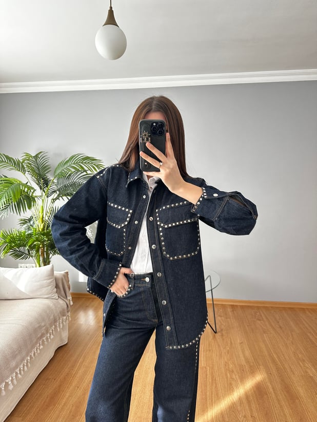 Zımbalı Denim Takım