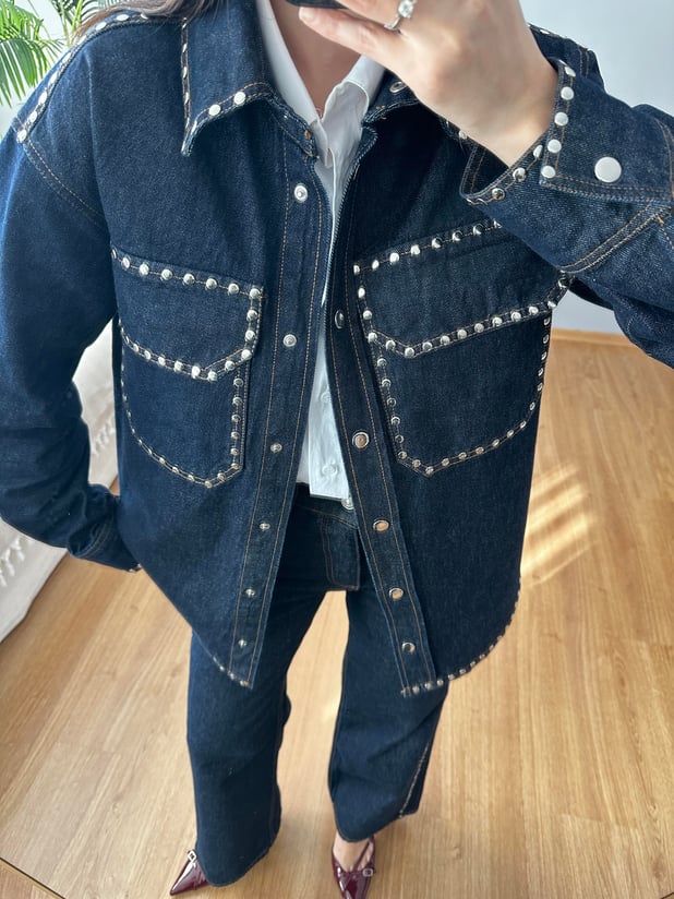 Zımbalı Denim Takım