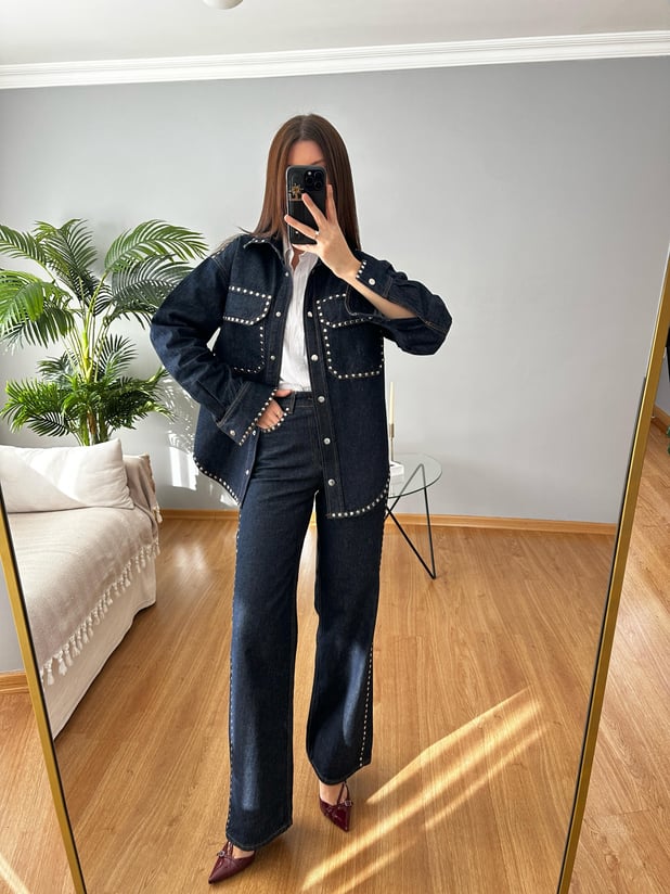 Zımbalı Denim Takım