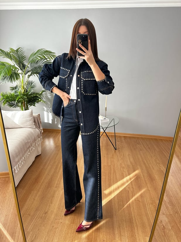 Zımbalı Denim Takım