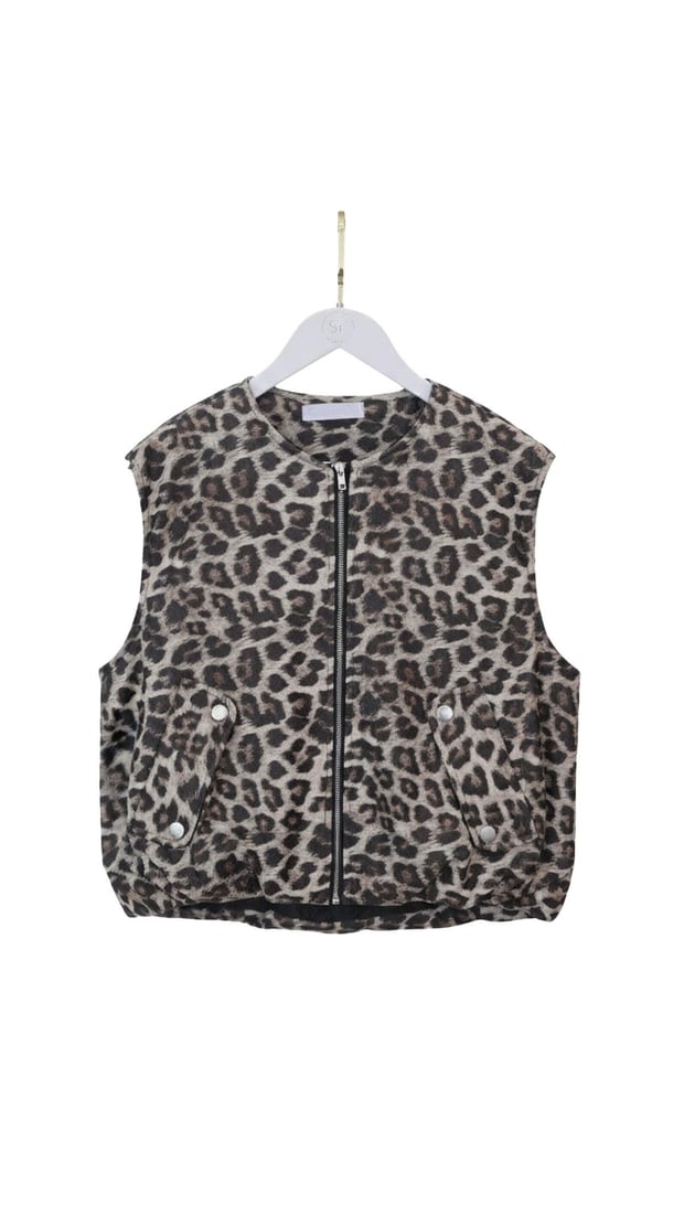 Fermuarlı Leopar Deri Yelek