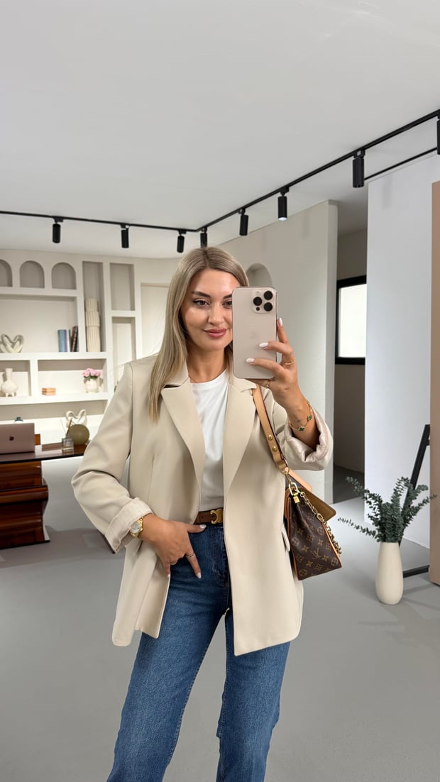 Kapak Cep Detay Astarlı Taş Blazer