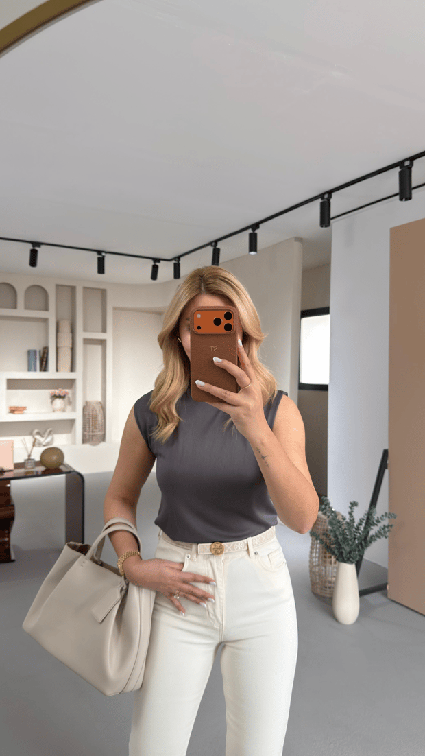 Dik Yaka Kolsuz Antrasit Çelik Triko