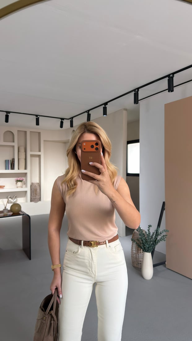 Dik Yaka Kolsuz Vizon Çelik Triko