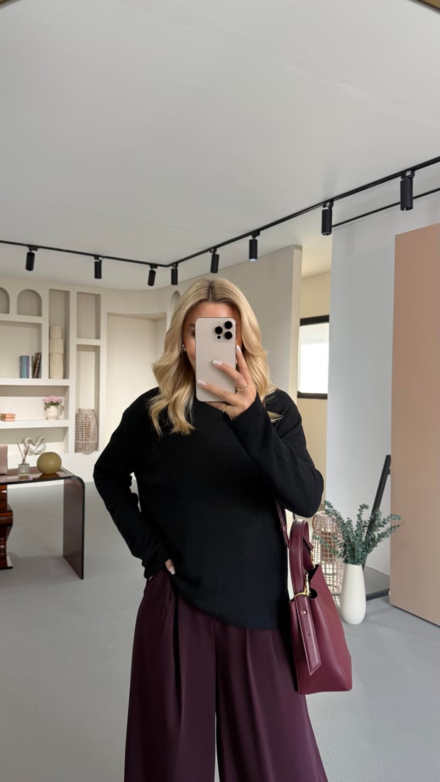 Premium Siyah Oversize Merserize Triko