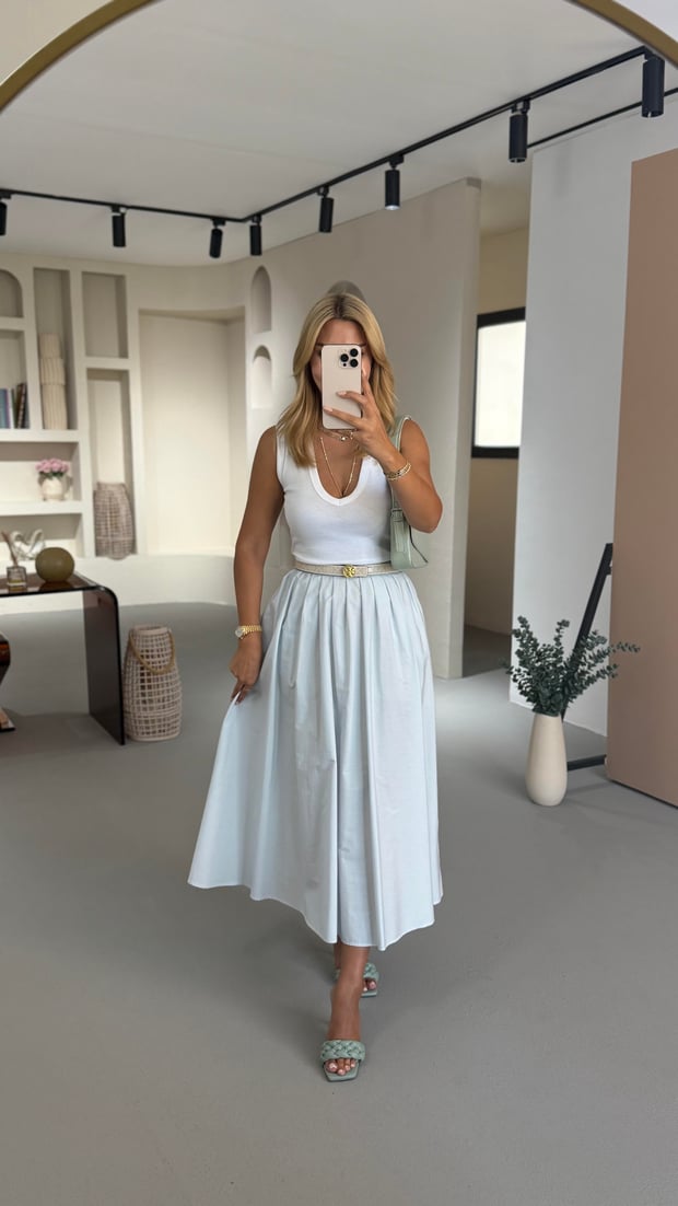 Premium Seri Piliseli Mint Poplin Çan Etek