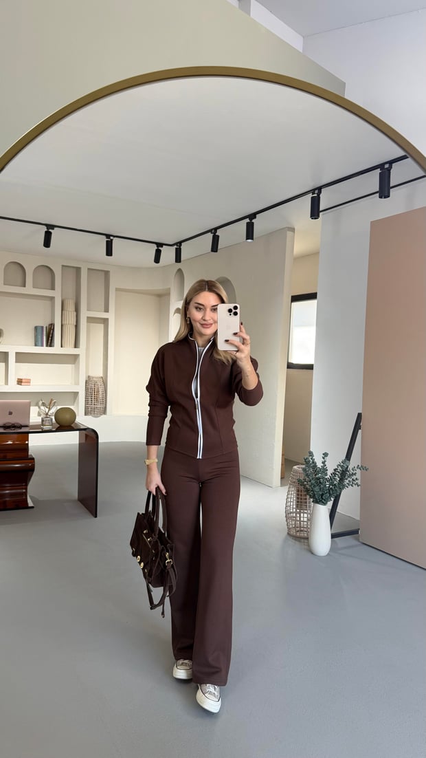 Biye Detay Şardonlu Kahve Takım