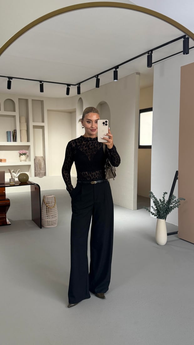 Maskülen Siyah Palazzo Pantolon