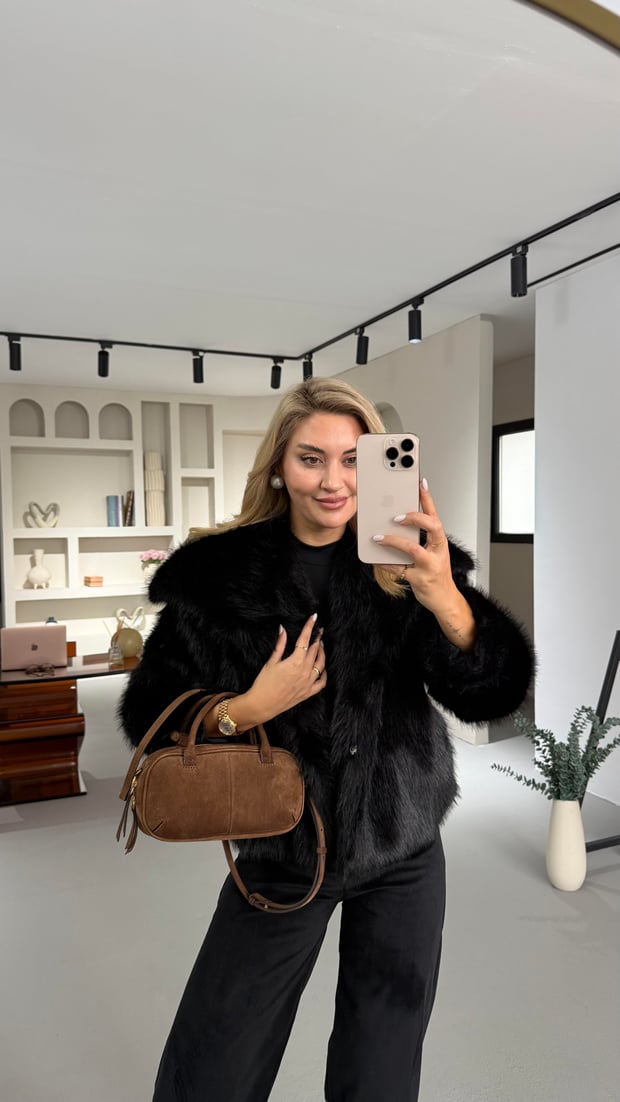 Premium Kalite Yoğun Tüylü Siyah Kürk