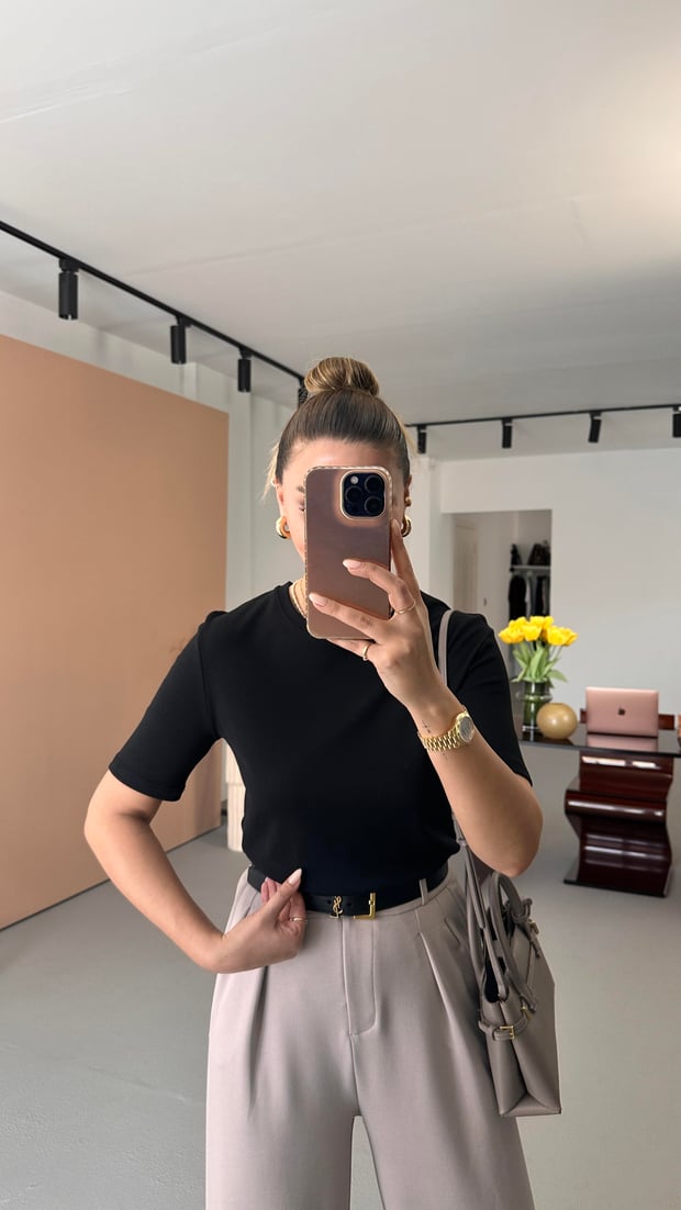 Bisiklet Yaka Pamuklu Siyah Basic Tshirt