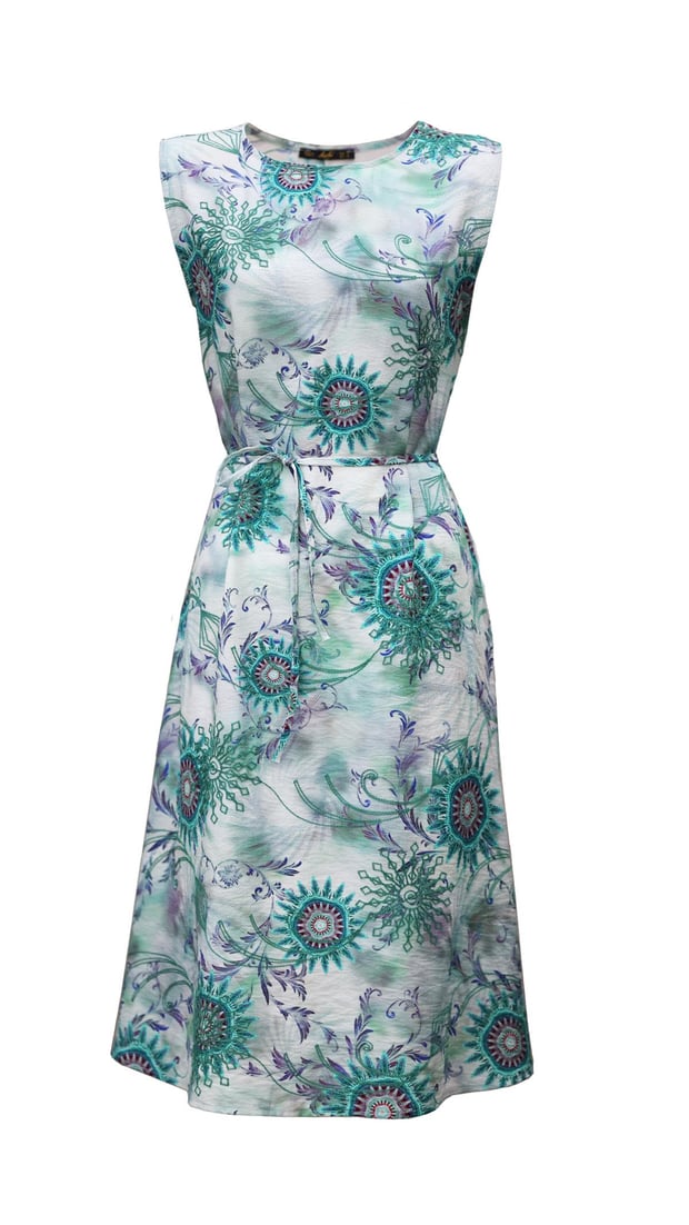 Nakış Detay Desenli Mint Elbise