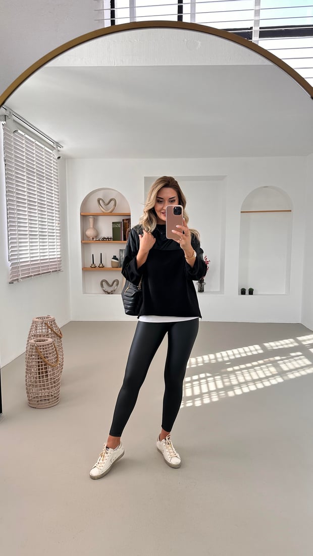 Premium Seri Dikiş Detay Siyah Mat Deri Tayt