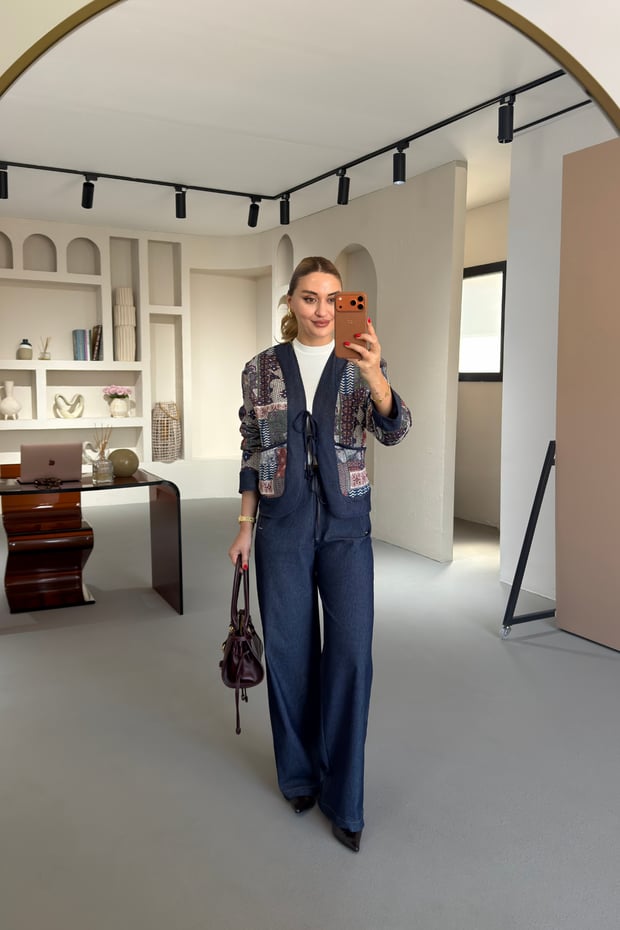 Bel Lastikli Denim Lacivert Palazzo PantolonSezgi Tekin