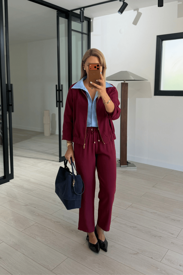 Bomber Ceket / Pantolon Bordo Tensel TakımSezgi Tekin