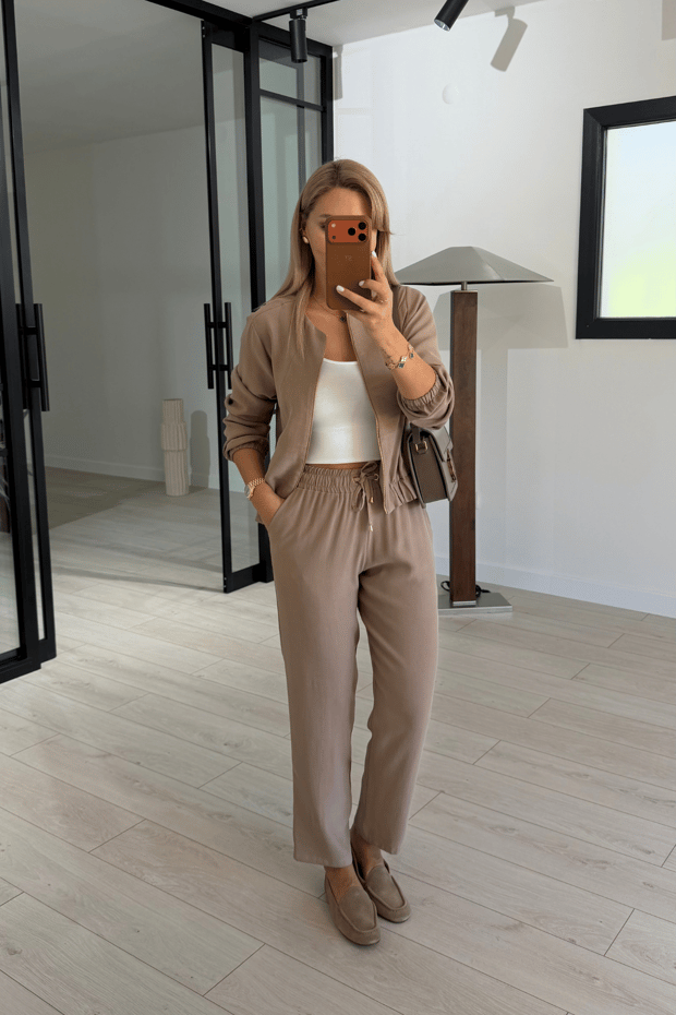 Bomber Ceket / Pantolon Vizon Tensel TakımSezgi Tekin