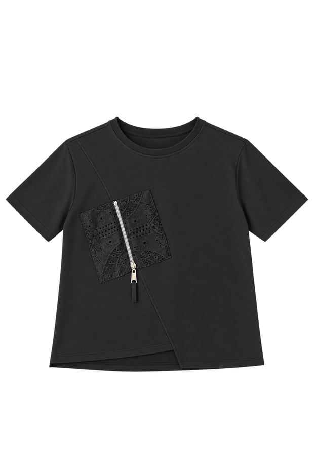 Dantel Cep Detay Siyah TshirtSezgi Tekin