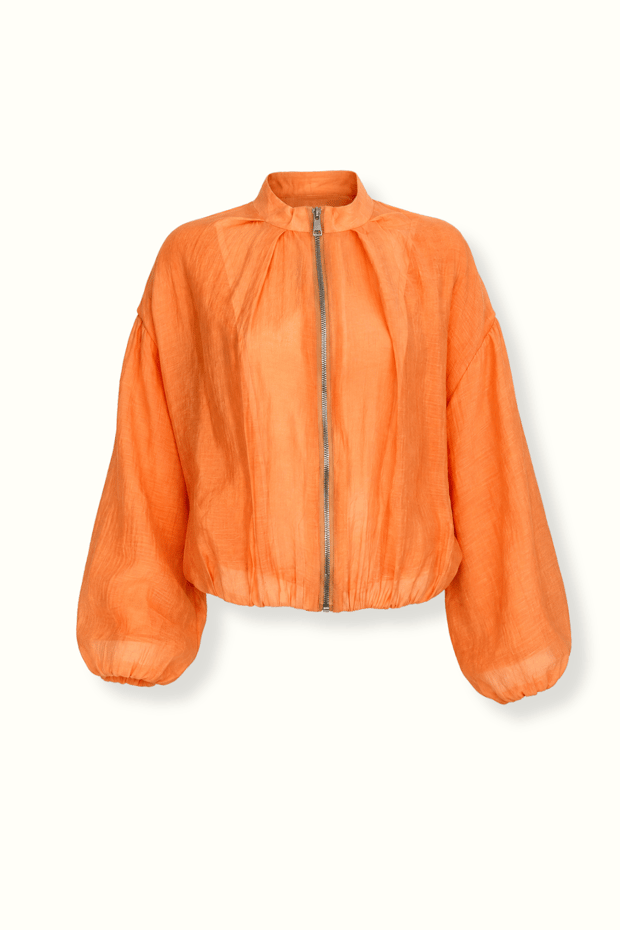Dik Yaka Fermuarlı Orange Bomber CeketSezgi Tekin