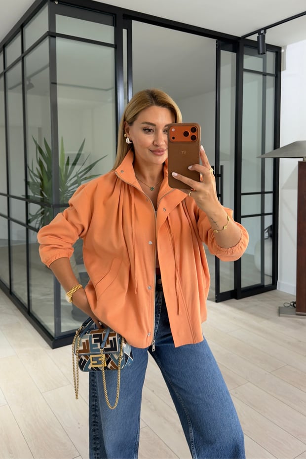 Dik Yaka Piliseli Somon Bomber CeketSezgi Tekin