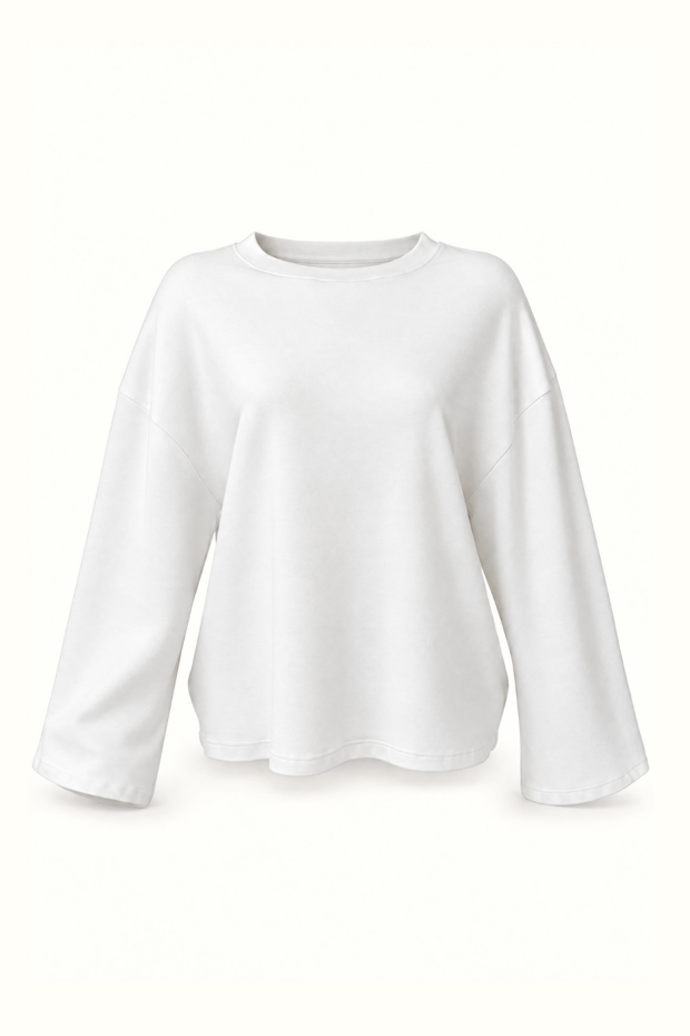 Geniş Kol Ekru Pamuklu Basic TshirtSezgi Tekin