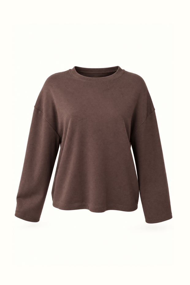 Geniş Kol Kahve Pamuklu Basic TshirtSezgi Tekin