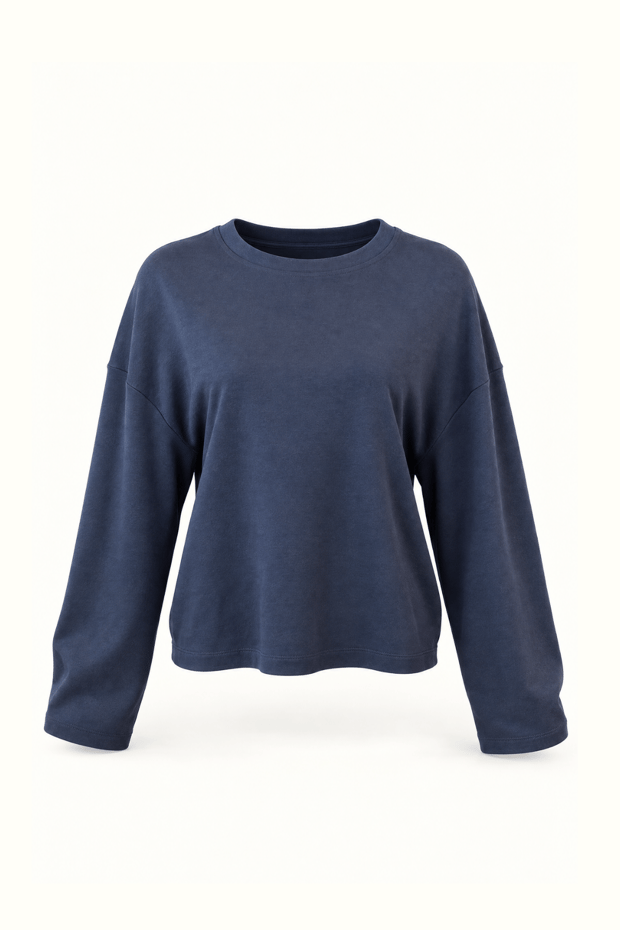 Geniş Kol Lacivert Pamuklu Basic TshirtSezgi Tekin