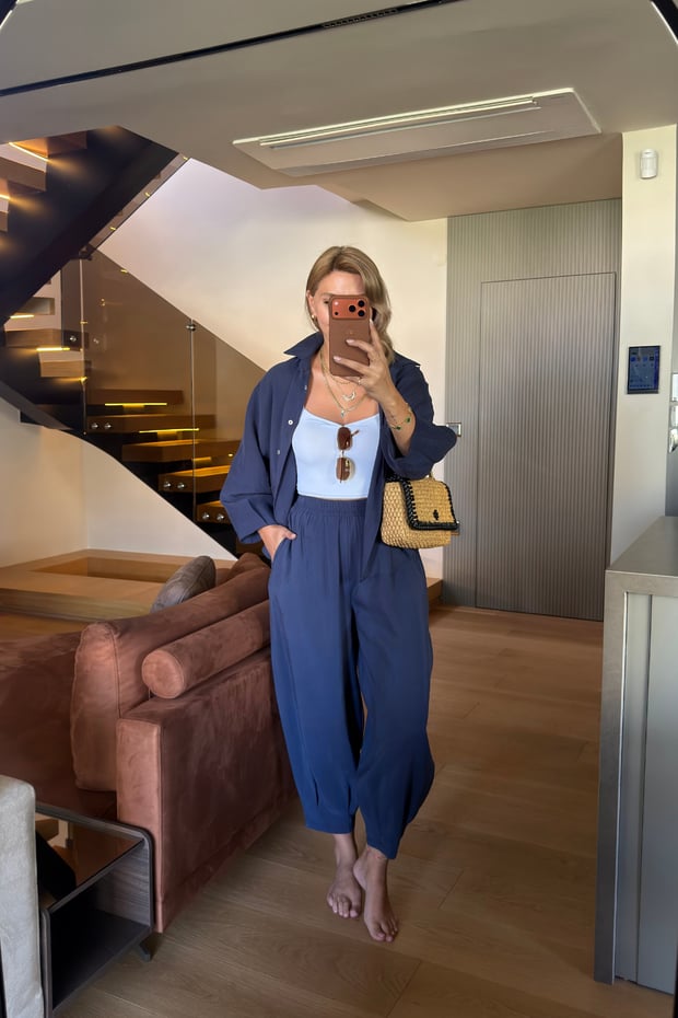 Gömlek/Slouchy Pantolon Tensel Modal Lacivert TakımSezgi Tekin