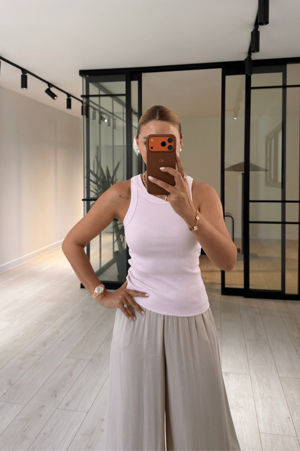 Halter Yaka Fitilli Pudra Basic BluzSezgi Tekin