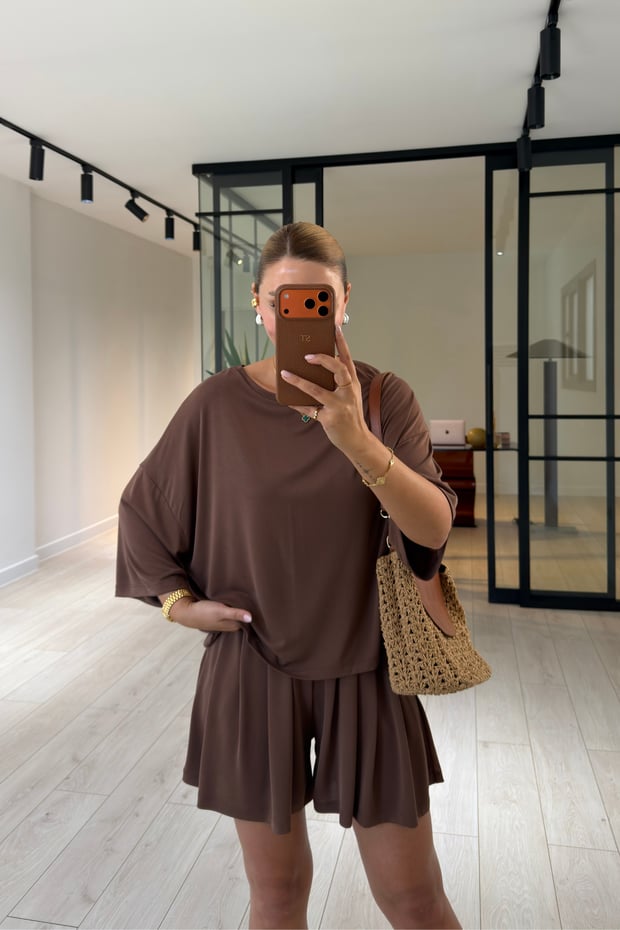 Kahve Oversize Modal TshirtSezgi Tekin
