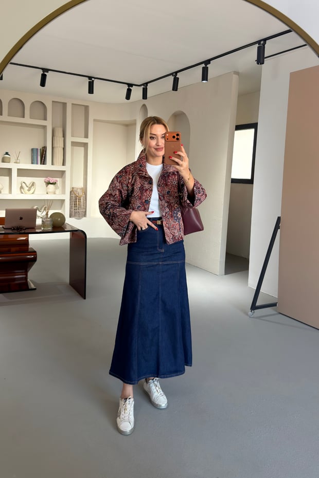 Lacivert Parçalı Çan Denim EtekSezgi Tekin